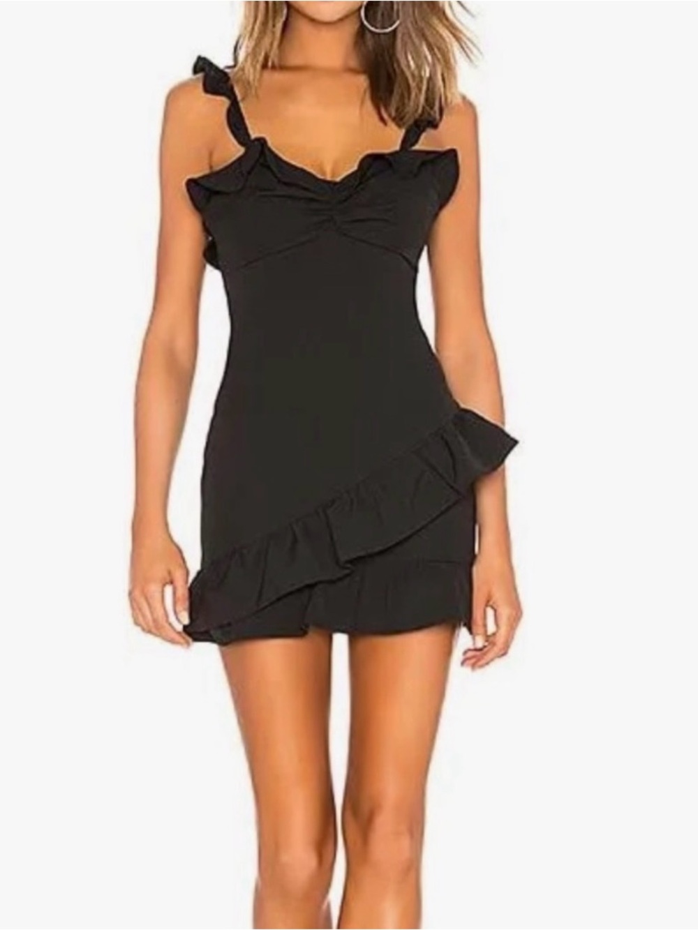Lovers + Friends Black Ruffle-Trim Mini Dress